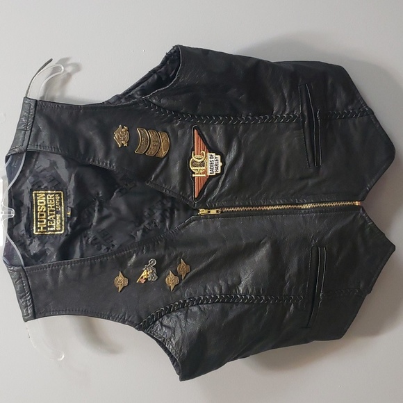 Hudson Leather Zip Front Biker Vest with Ladies of Harley/Lady Rider Applique - Picture 1 of 10